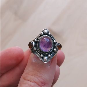 Amethyst and amber ring